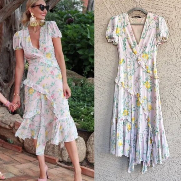 Zara Floral Ruffle Wrap Dress with Puff Sleeves, Size XS NWT - Picture 7 of 12